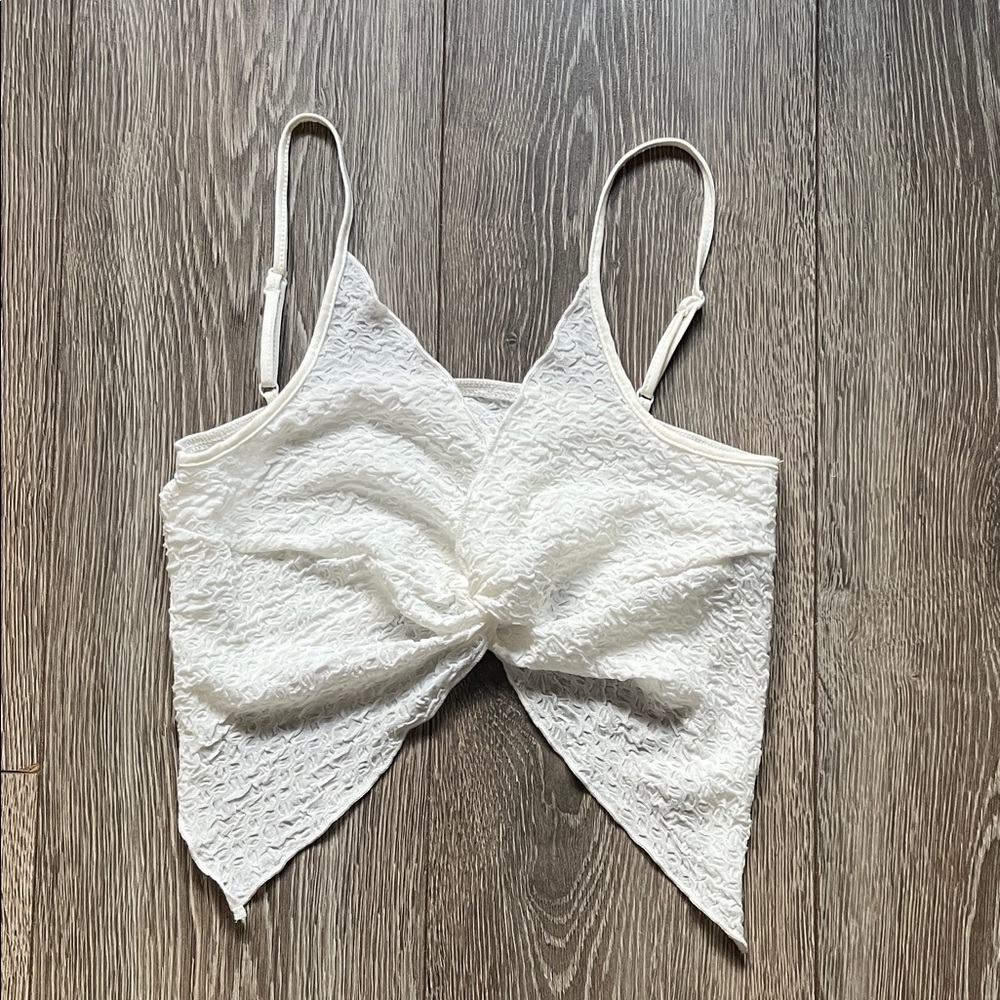 SHEIN Ivory Lace Twist Front Crop Top